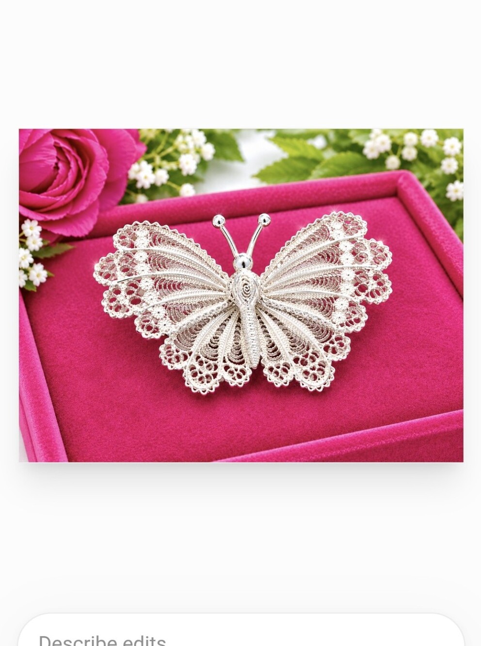 800 Sterling Silver Filigree Butterfly Brooch - Elegant Silver Jewelry